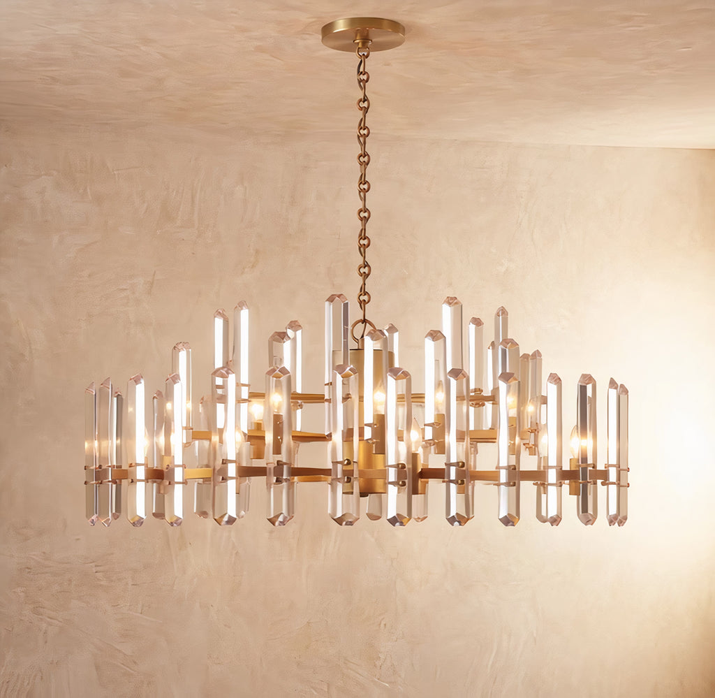 Inspired Bonnington Style 48 Inch Round Crystal Chandelier Lacquered Burnished Brass - Main Product View
