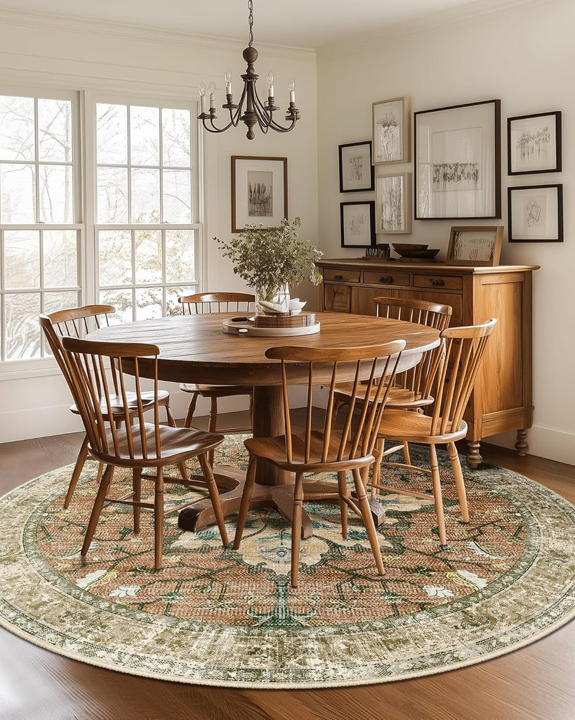 Area Rugs Washable Non-Slip, Floral Vintage Distress Print Pattern Medallion Carpet for Living Room Bedroom Dining Room