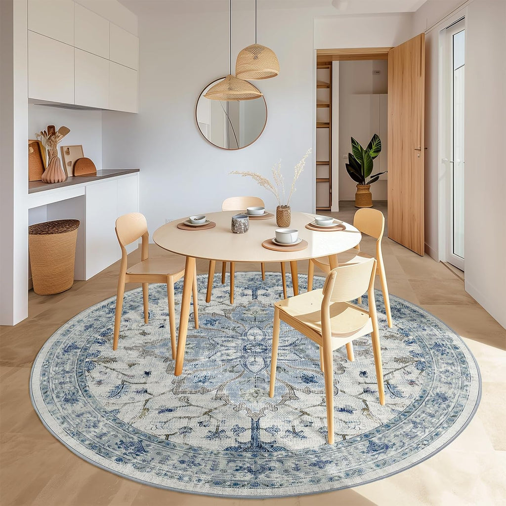 Area Rugs Washable Non-Slip, Floral Vintage Distress Print Pattern Medallion Carpet for Living Room Bedroom Dining Room