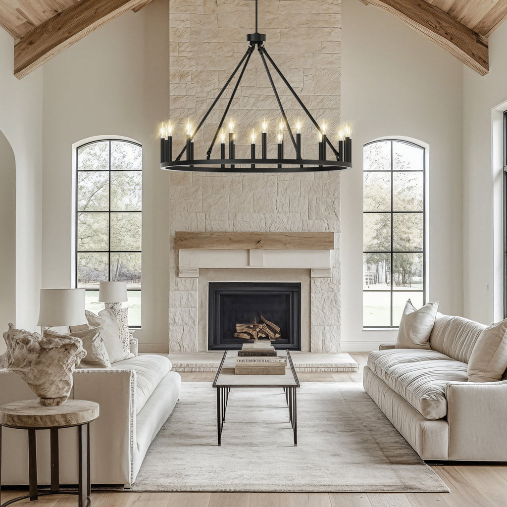 16-Light 39.3"W Candle-Style Wagon Wheel Metal Chandelier For Ha0llway Bedroom Living Room Dining Room