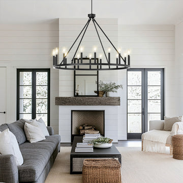 16-Light 39.3"W Candle-Style Wagon Wheel Metal Chandelier For Ha0llway Bedroom Living Room Dining Room