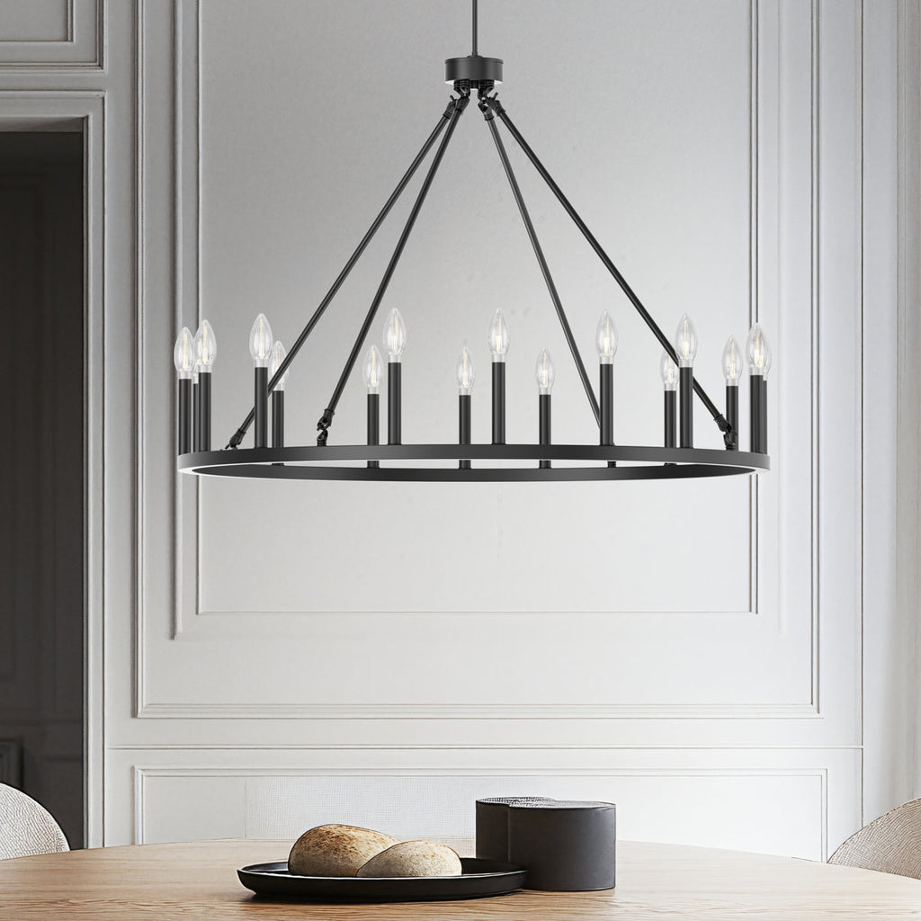 16-Light 39.3"W Candle-Style Wagon Wheel Metal Chandelier For Ha0llway Bedroom Living Room Dining Room
