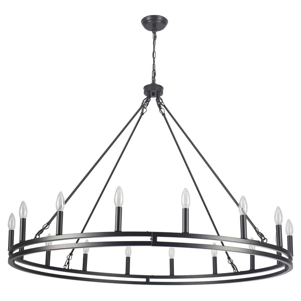 16-Light 47" Dimmable Double Ring Wagon Whee Chandelier - Industrial Vintage Chandelier for Kitchen Island, Dining Room, Living Room