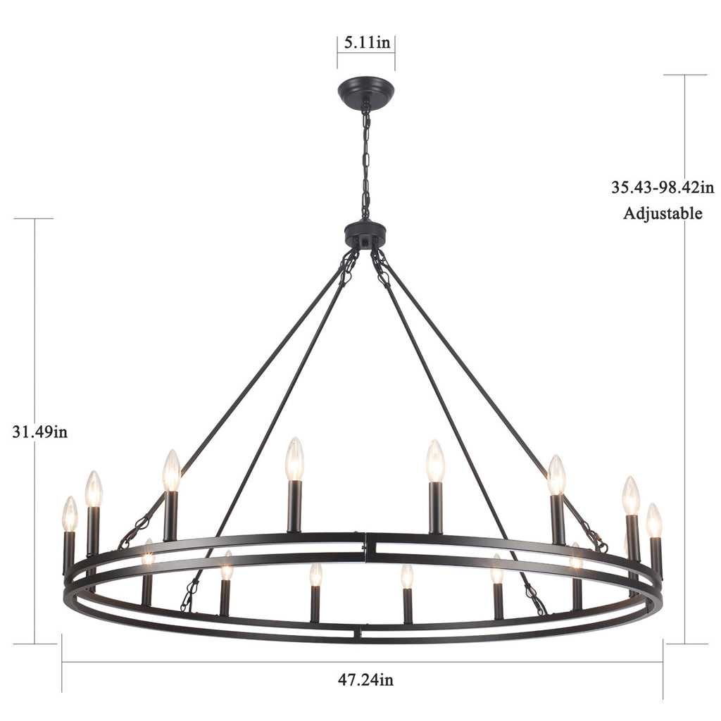 16-Light 47" Dimmable Double Ring Wagon Whee Chandelier - Industrial Vintage Chandelier for Kitchen Island, Dining Room, Living Room