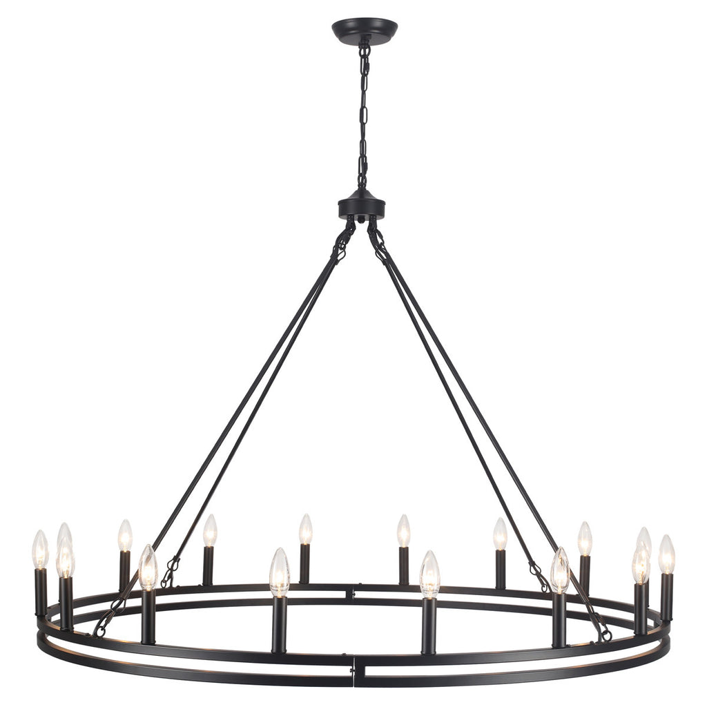 16-Light 47" Dimmable Double Ring Wagon Whee Chandelier - Industrial Vintage Chandelier for Kitchen Island, Dining Room, Living Room