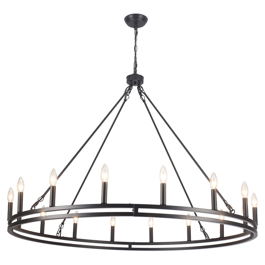 16-Light 47" Dimmable Double Ring Wagon Whee Chandelier - Industrial Vintage Chandelier for Kitchen Island, Dining Room, Living Room