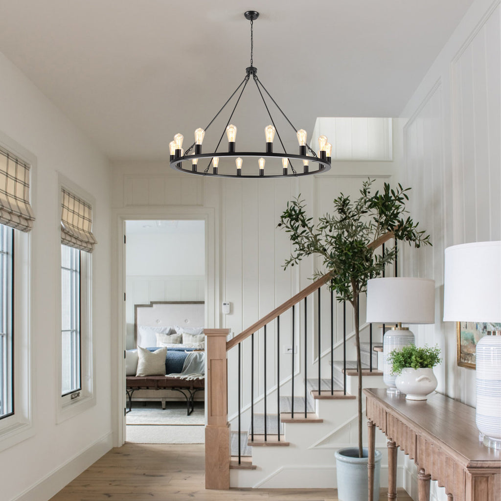 16-Light 31 inch Dimmable Modern Farmhouse Wagon Wheel Chandelier for Living Room Kitchen Island Dining Foyer