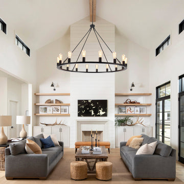 16-Light 31 inch Dimmable Modern Farmhouse Wagon Wheel Chandelier for Living Room Kitchen Island Dining Foyer