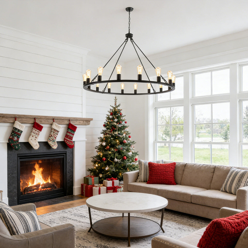 16-Light 31 inch Dimmable Modern Farmhouse Wagon Wheel Chandelier for Living Room Kitchen Island Dining Foyer