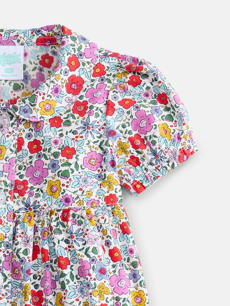 Baby Girls Dress with Puff Sleeves and Shorts Set, 2 Piece