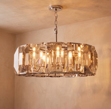 Inspired Harlow Style 31 Inch Round Crystal Prism Chandelier Polished Stainless Steel - Main Product View