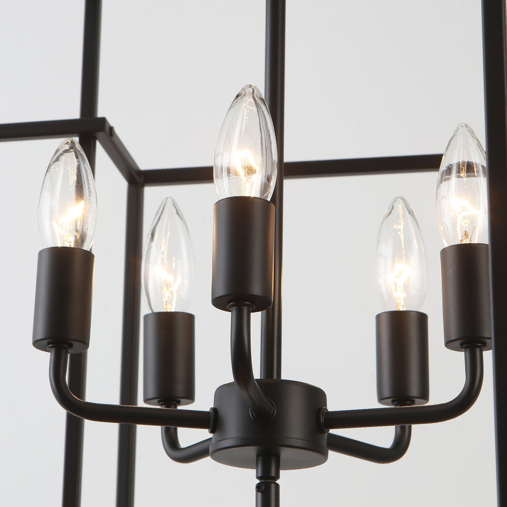 2-Tiers Large 10-Light Dimmable Farmhouse Lantern Square/Rectangle Chandelier