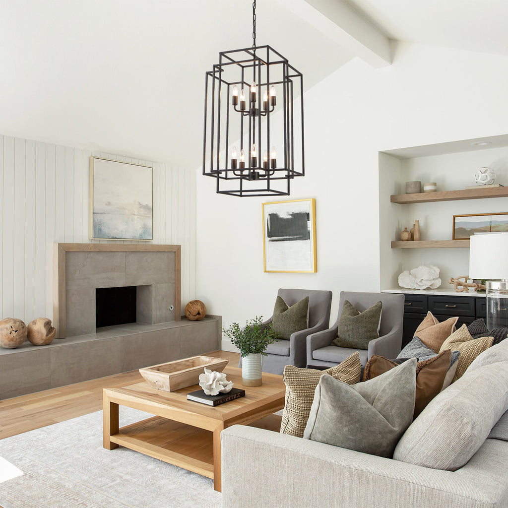 2-Tiers Large 10-Light Dimmable Farmhouse Lantern Square/Rectangle Chandelier