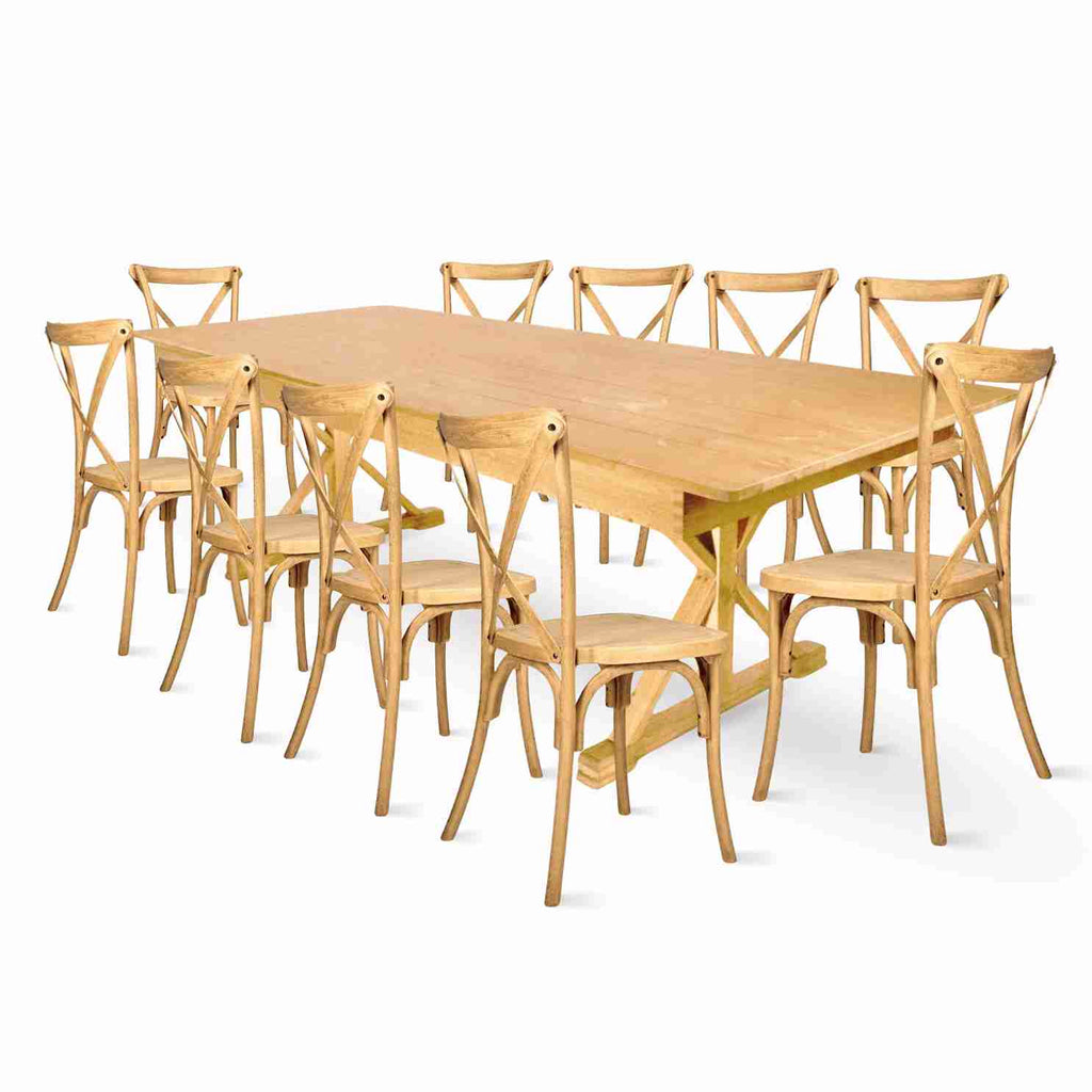 X-Leg Farm Table Dining Set with 10 Chairs