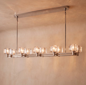 Inspired Demaret Style 54 Inch Double Linear Crystal Chandelier Polished Nickel - Main Product View