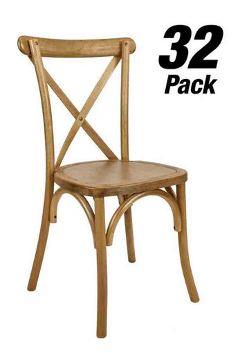 32 Chair Pack Chestnut Finish Heavy-Duty Wood Cross Back Chair