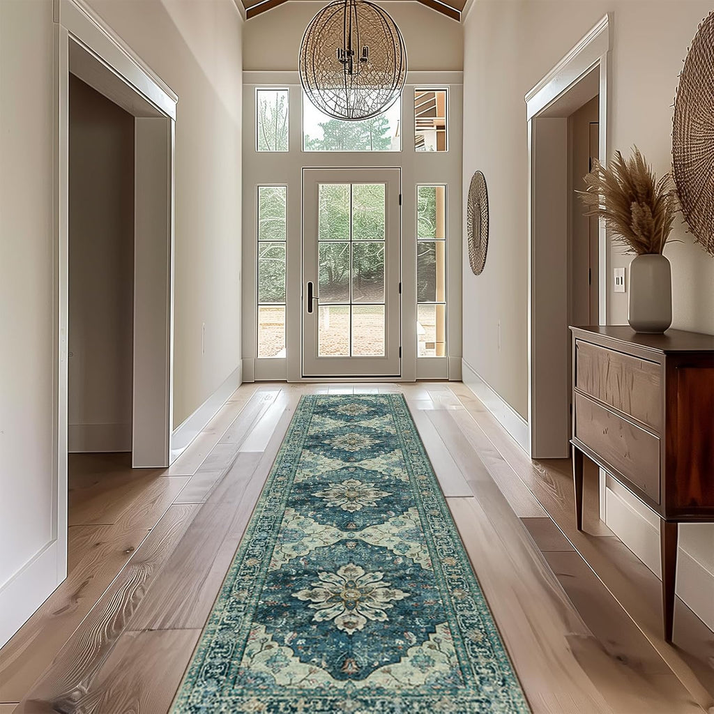 Area Rugs Washable Non-Slip, Floral Vintage Distress Print Pattern Medallion Carpet for Living Room Bedroom Dining Room
