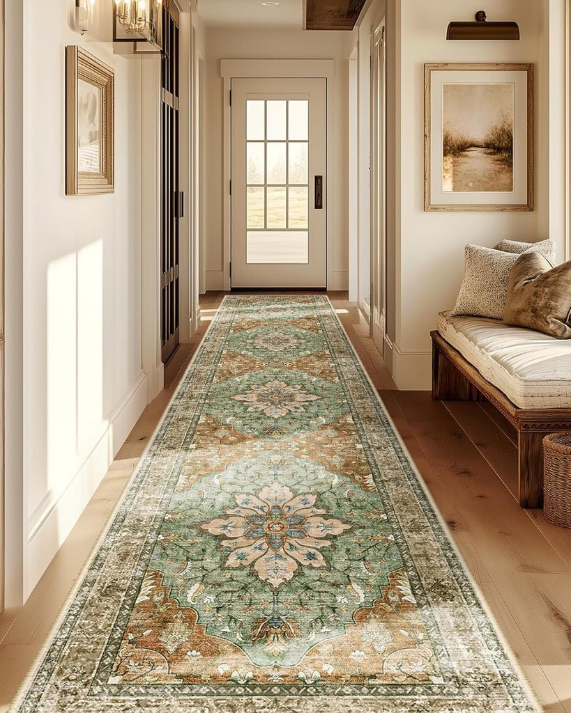 Area Rugs Washable Non-Slip, Floral Vintage Distress Print Pattern Medallion Carpet for Living Room Bedroom Dining Room