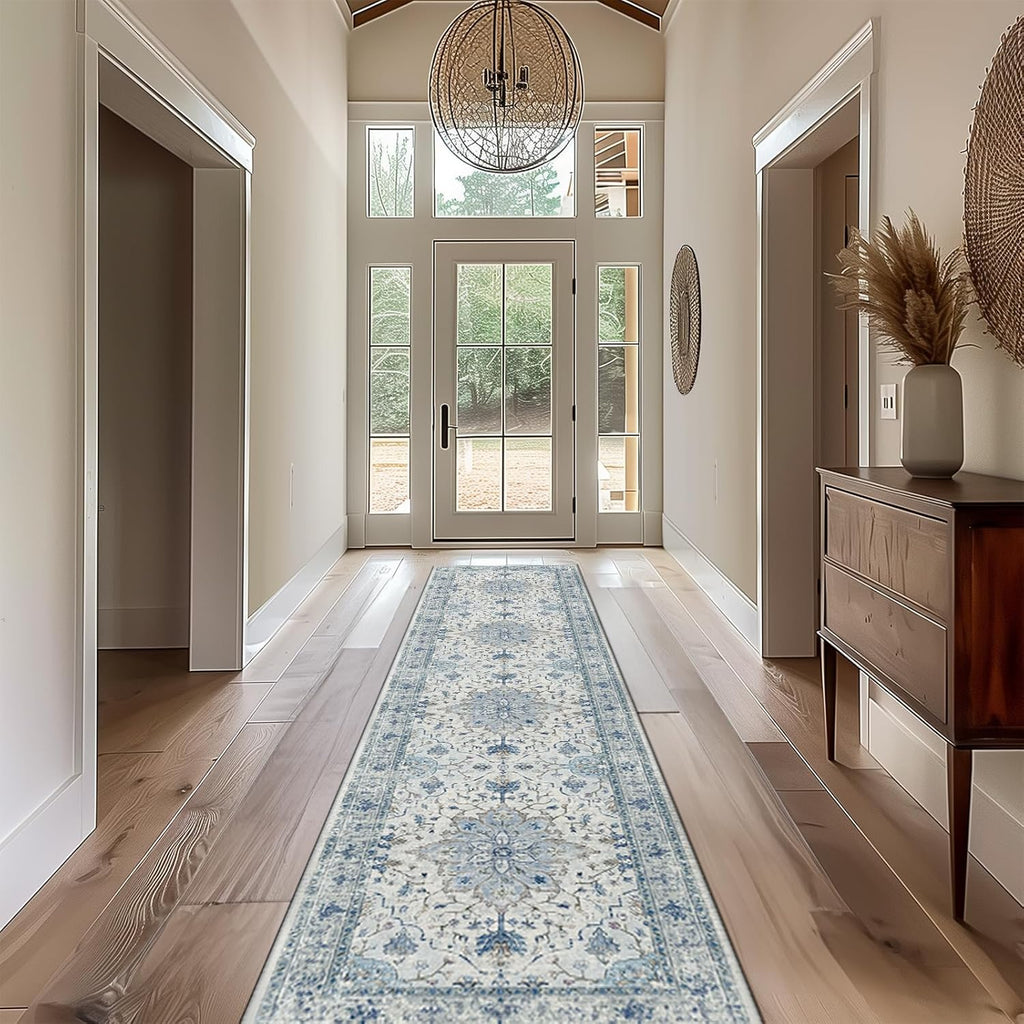 Area Rugs Washable Non-Slip, Floral Vintage Distress Print Pattern Medallion Carpet for Living Room Bedroom Dining Room