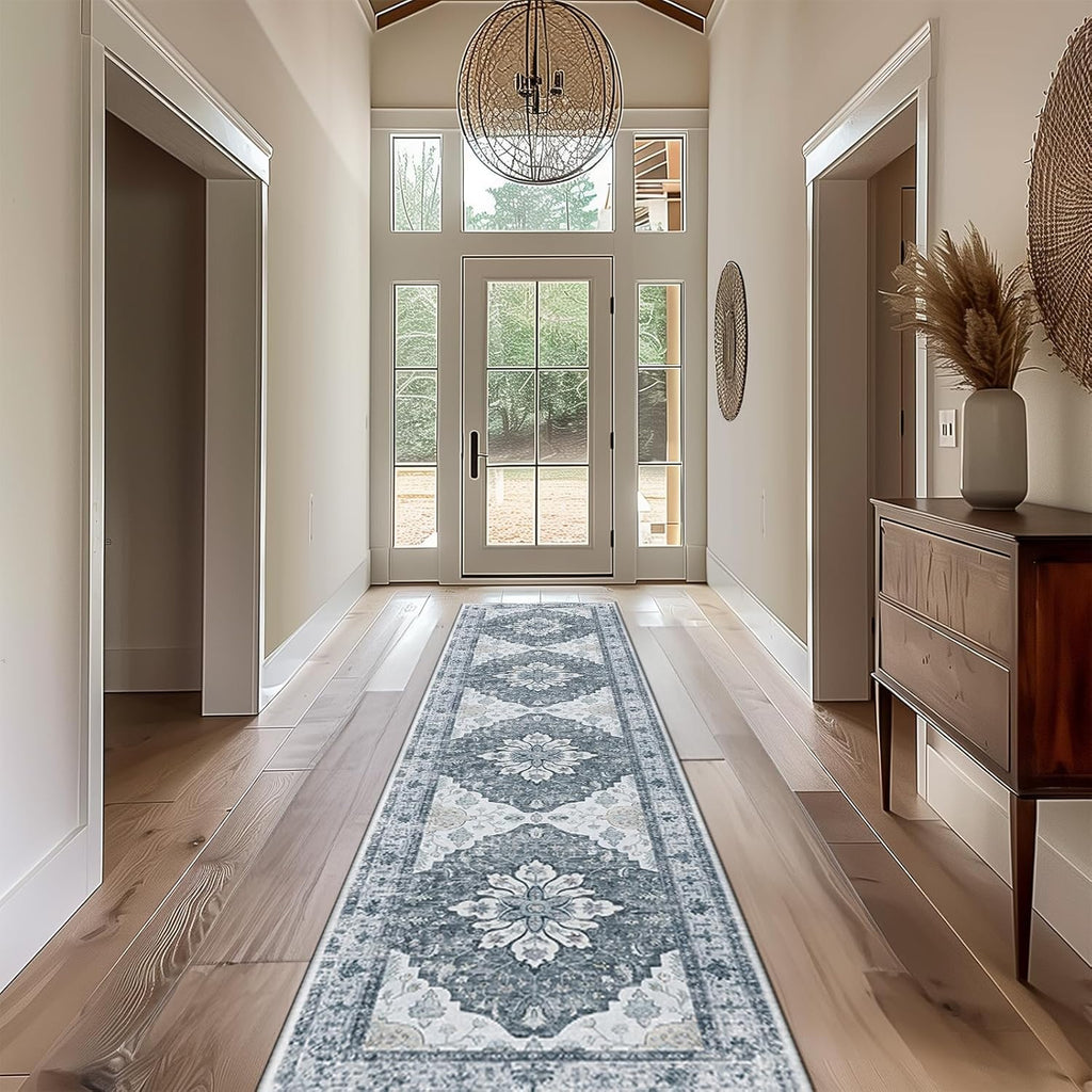 Area Rugs Washable Non-Slip, Floral Vintage Distress Print Pattern Medallion Carpet for Living Room Bedroom Dining Room