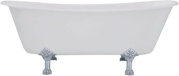 Aqua Eden VCTND6728NH1 Cast Iron Double Slipper Clawfoot Bathtub Chrome Feet without Drillings, 67-Inch, White