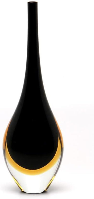 Murano Style Art Glass Drop Vase Hand Blown Black and Amber Home Decor | Hand Blown Glass Drop, Decorative Table