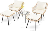 5-Piece Wicker Outdoor Patio Furniture Set - Conversation | Beige All-Weather Resistant for Patio, Garden & Porch
