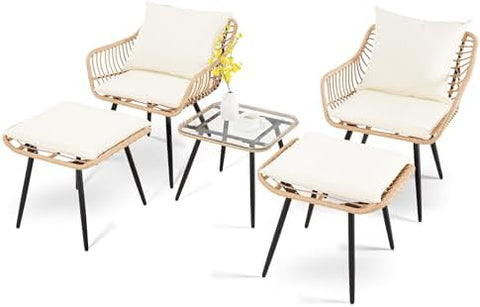5-Piece Wicker Outdoor Patio Furniture Set - Conversation | Beige All-Weather Resistant for Patio, Garden & Porch