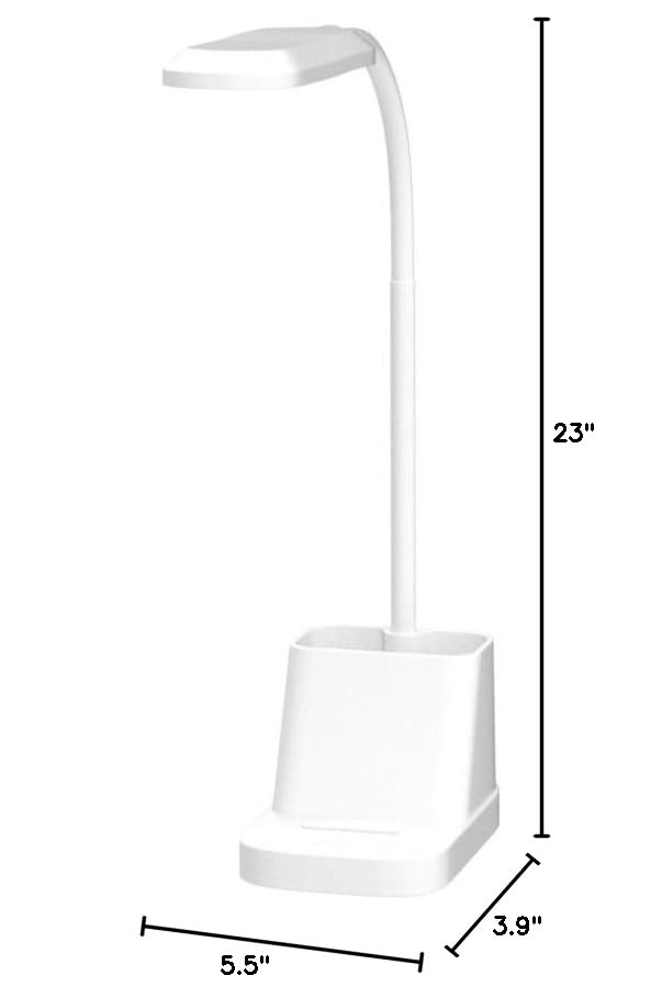 White LED Desk Lamp with USB Charging Port, Study Table Light