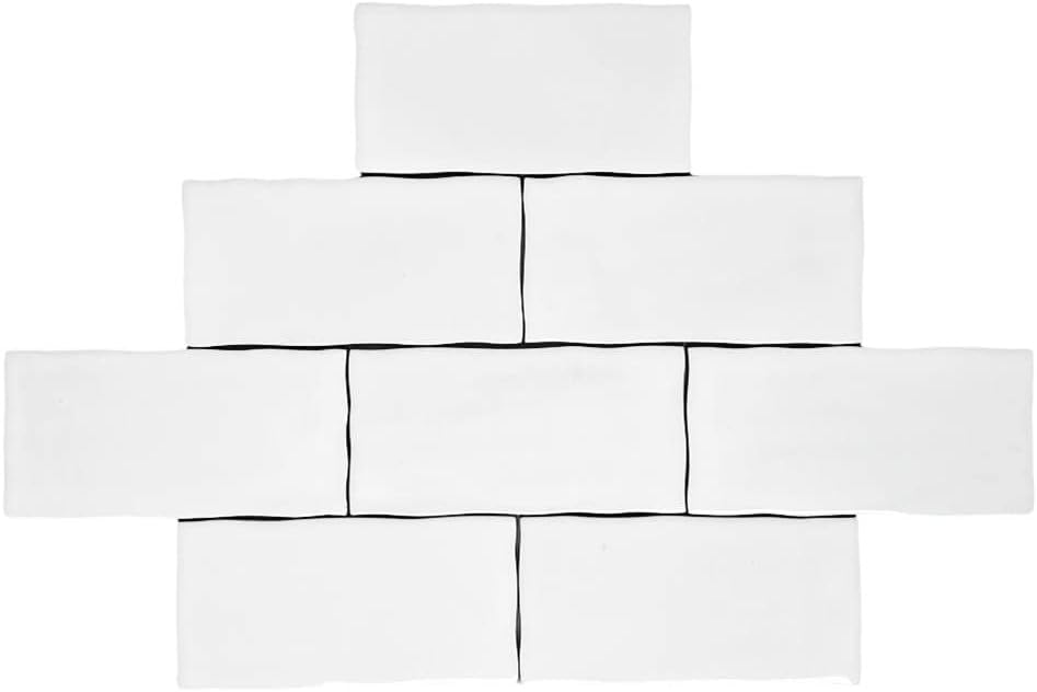 3x6 Subway White Hand-Made Look Ceramic Glossy Subway Wall Tile (Irregular Rounded Edges) Backsplash, Bathroom Wall