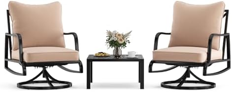 3-Piece Outdoor Patio Furniture Set - Swivel with Thick Cushions for Patio, Garden & Porch