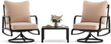 3-Piece Outdoor Patio Furniture Set - Swivel with Thick Cushions for Patio, Garden & Porch