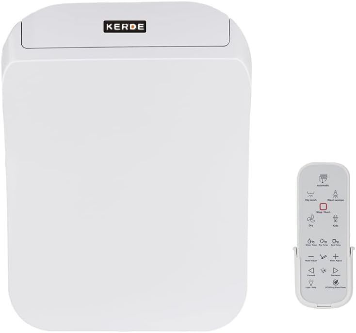 Square Electric Bidet Toilet Seat with Remote Control, Warm Water Wash, Heated Seat, Adjustable Temperature, Moving Nozzle Massage, Night Light, Fits Existing Toilets