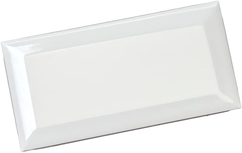 3x6 Bright White Beveled Glossy Ceramic Subway Tile - Wall Tile Backsplash, Bathroom Shower, Accent Walls - Box