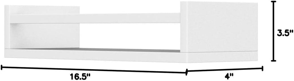 Set of 4 Wall-Mounted Kid's Bookshelf - White Floating Nursery Book Shelves - Durable Wood Construction - Ideal