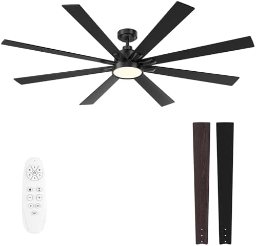 Autoday 62" Ceiling Fan with LED Light and Remote - White / Light Natural Wood