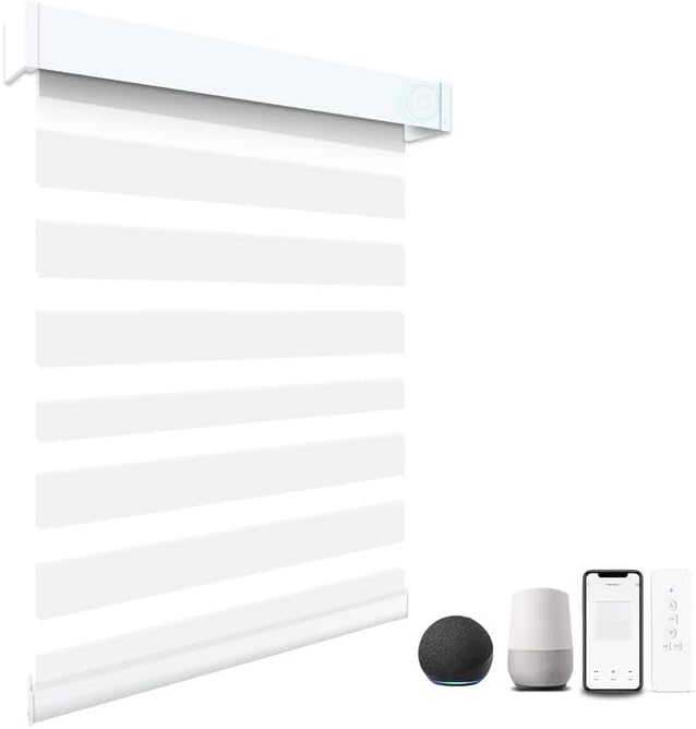 Motorized Blinds with Remote, 95% Blackout Smart Electric Ze - 95% Lu urious White