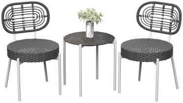 3-Piece Wicker Outdoor Patio Furniture Set - Bistro | White for Backyard, Garden & Porch