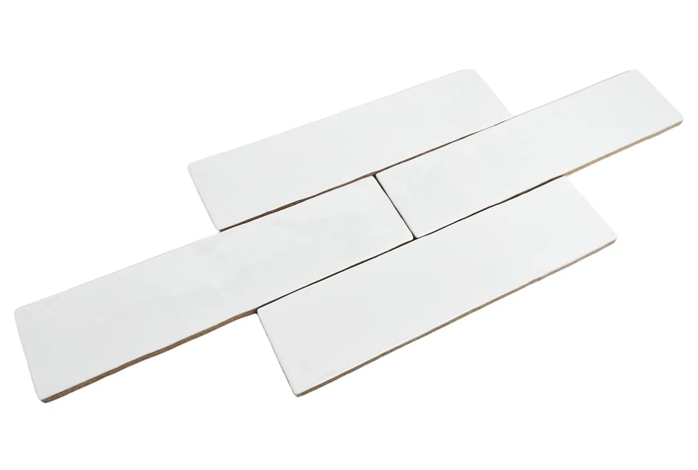 3x12 White Handmade Look Ceramic Subway Tile Walls & Kitchen Backsplashes - Glossy Finish (Box Covers 5.5 Square Feet)