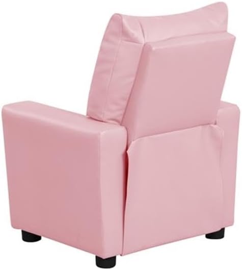 Perline 23" W Pink PU Leather Kids Recliner Chair - Faux Leather Toddler Armchair with Cup Holder and Soft Padded