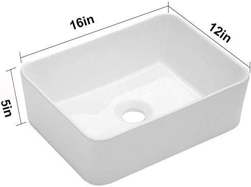 Vessel Sink Rectangular - 16"x12" Modern White Bathroom Sink Rectangle Above Counter Porcelain Ceramic Vessel Vanity Sink Art Basin A131-B07TZJXQ72
