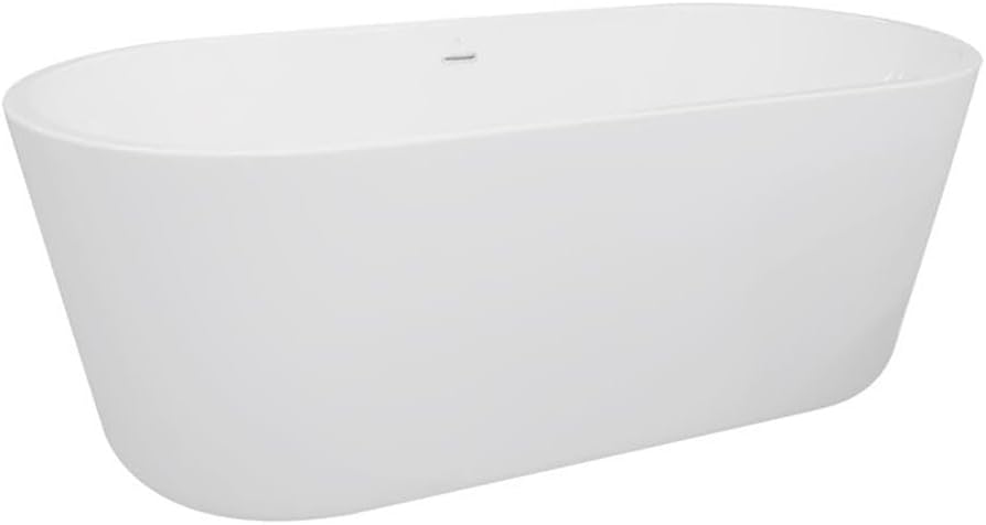 Oval Freestanding Acrylic Insulated Bathtub, 59-Inch, White Finish, High-Gloss, Non-Porous, Durable Multi-Layer