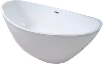 Oval Freestanding Acrylic Insulated Bathtub, Non-Porous High-Gloss Surface, White Finish, Durable Heat-Retaining