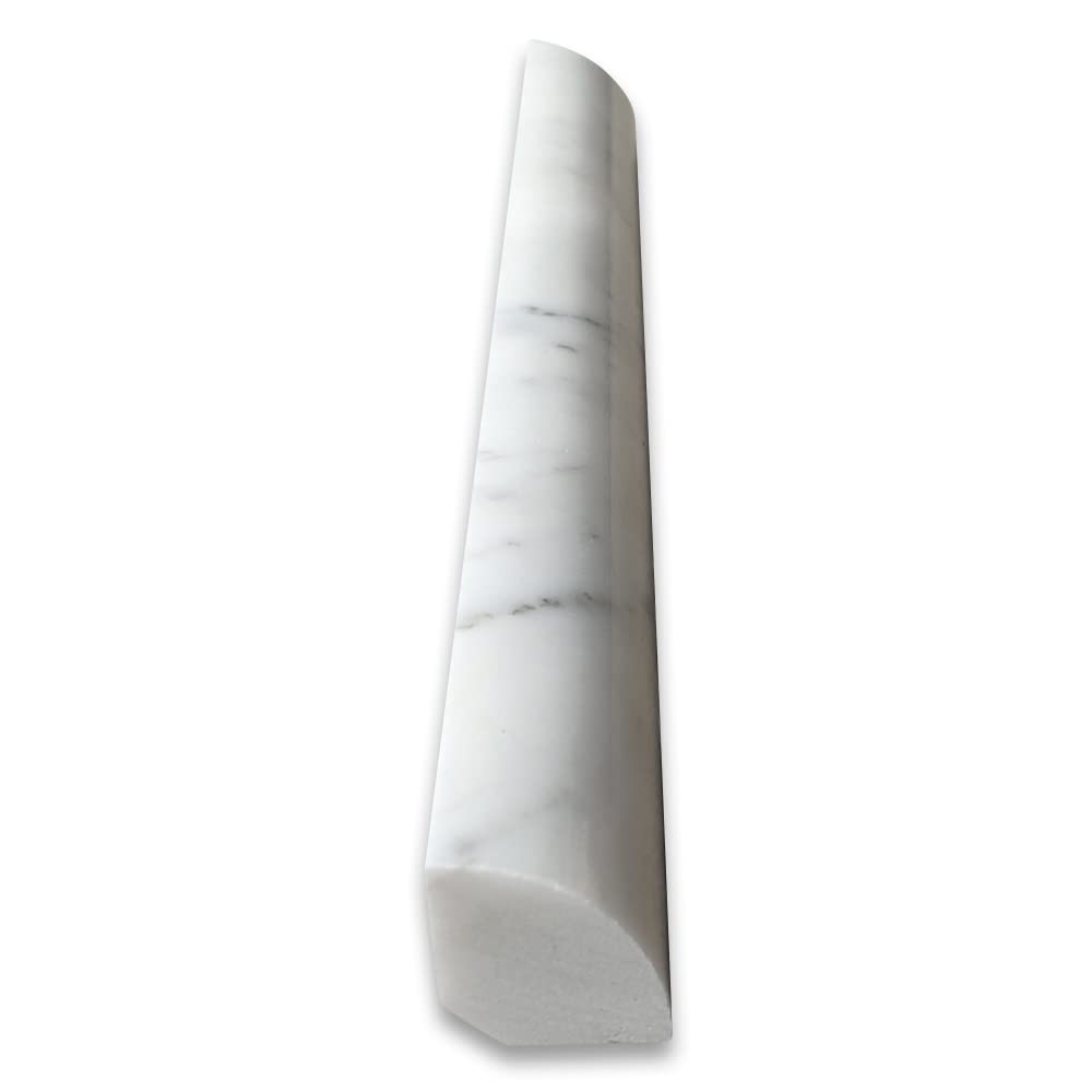 Carrara White Marble 1x12 Quarter Round Covering Edge Pencil Liner Trim Molding Polished Kitchen Bath Wall Floor