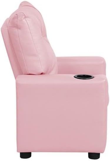 Perline 23" W Pink PU Leather Kids Recliner Chair - Faux Leather Toddler Armchair with Cup Holder and Soft Padded