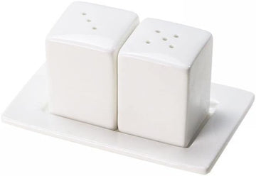 White Porcelain Salt & Pepper Shakers, Salt Shaker Set with Tray - Set of 3