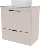 24-Inch Floating Bathroom Vanity with Ceramic Sink – Wall-Mounted Cabinet with Tempered Glass Countertop, Soft-Close Doors, and Drawer
