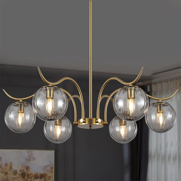 33.85 In. 6-Light Sputnik Sphere Modern Glass Bubble Chandelier With Round Glass Shades For Dining Living Room