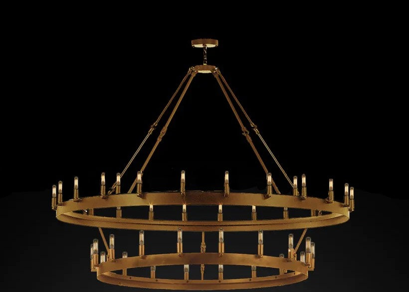 Inspired Camino Style Chandelier - Castile Two Tier Wrought Iron Chandelier - Industrial Loft Rustic Lighting W 50" H 60"
