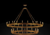 Inspired Camino Style Chandelier - Castile Two Tier Wrought Iron Chandelier - Industrial Loft Rustic Lighting W 50" H 60"